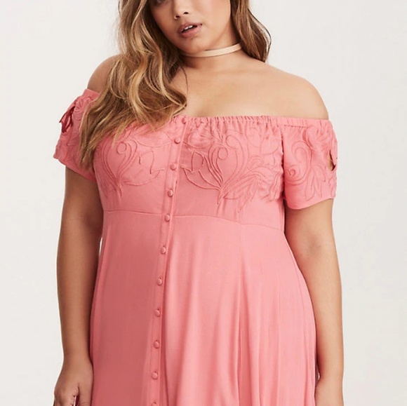 torrid Dresses & Skirts - Torrid coral off-shoulder embroidered dress
